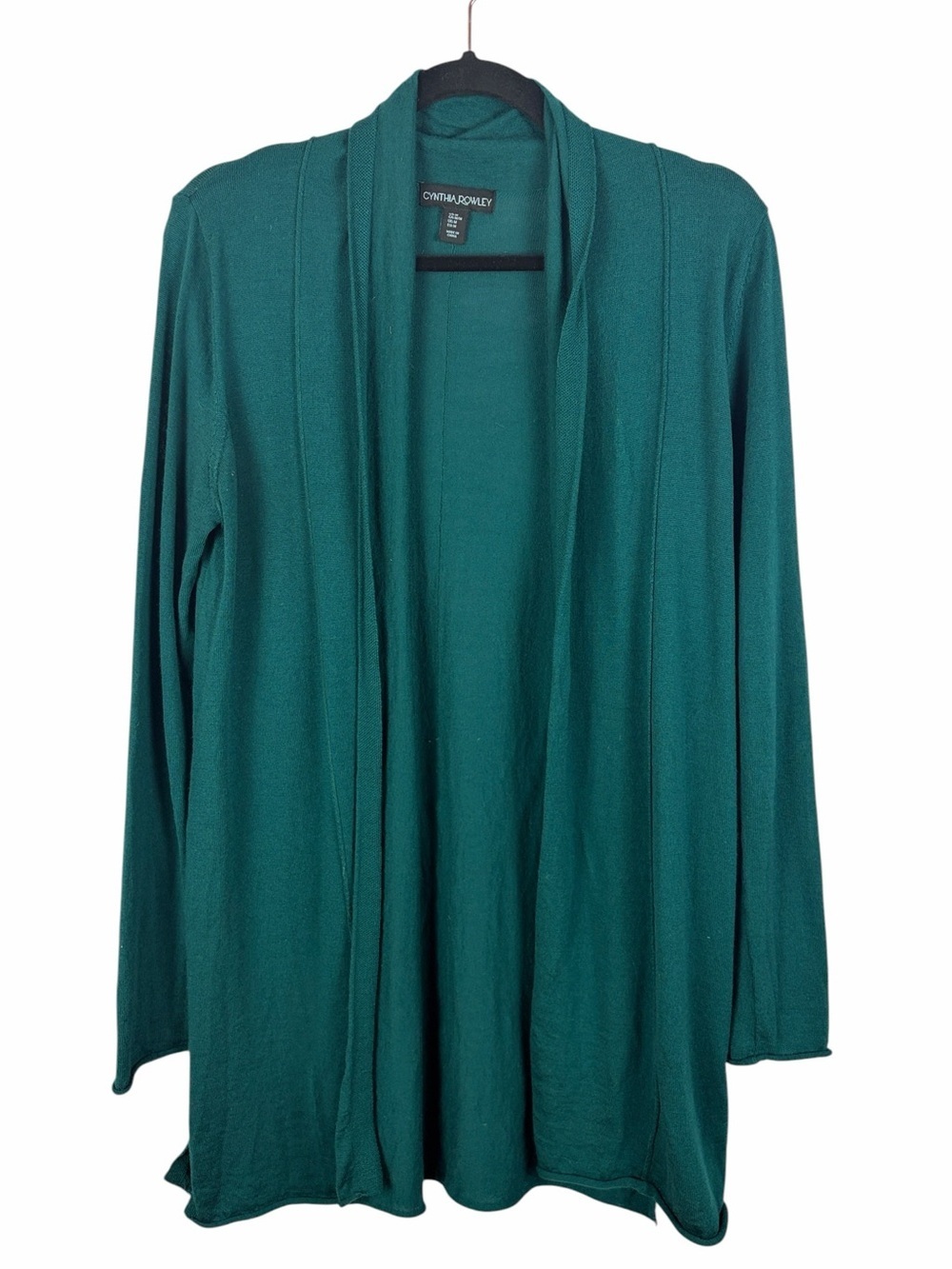 Cynthia Rowley Merino Wool Cardigan Green Open Front Lightweight Sweater Medium